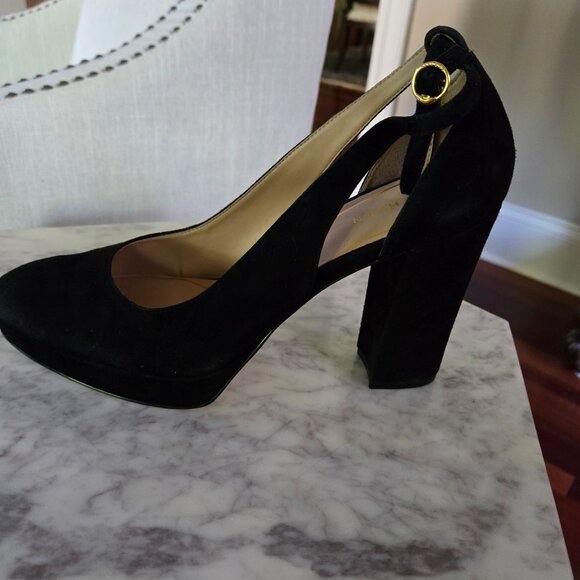 Cole Haan Women's Remi Black Suede Platform Block Heel Pumps - Picture 9 of 12